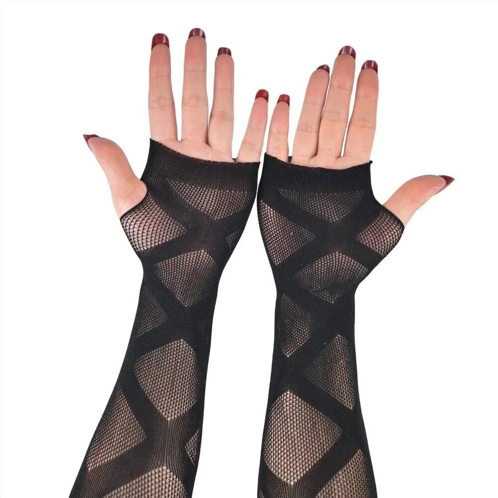 Women's Fishing Halloween Black 15 Net Gloves Fingerless Gothic Accessories